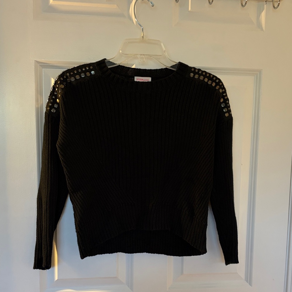 Design History Kids Black Sweater with Studded Shoulders